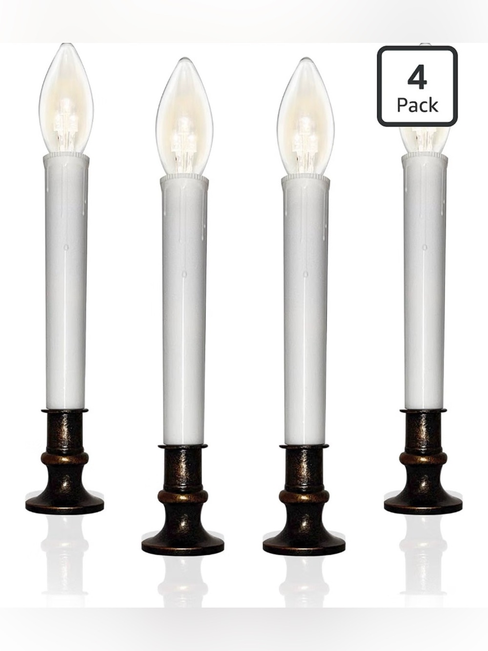 Set of 4 White Electric Candle Lights with Bronze Holders